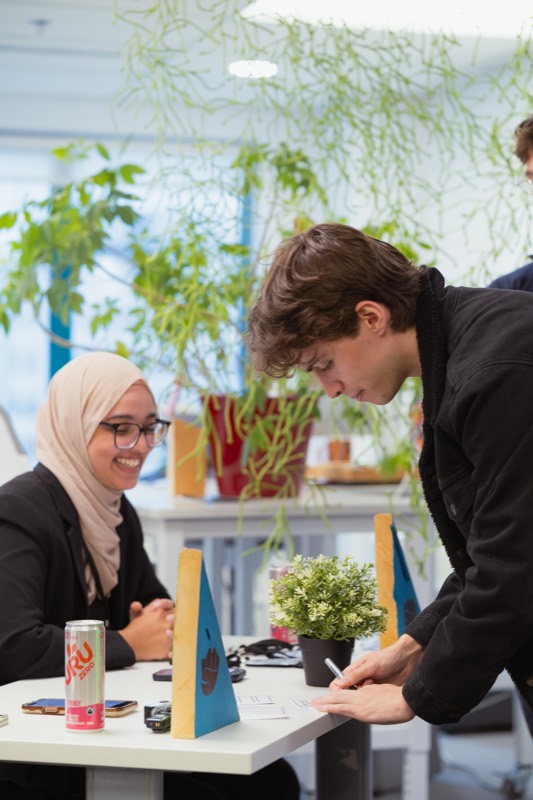Students at a networking table