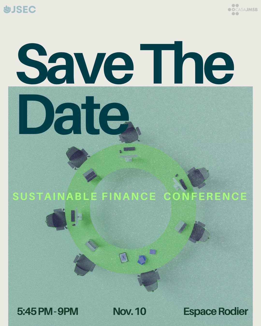 Save the Date: JSEC Sustainable Finance Conference, Nov. 10, 5:45 PM to 9 PM, Espace Rodier